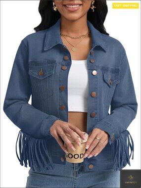 Denim Jacket Stretch Fitted Vintage Washed Slim Fit Casual Chic